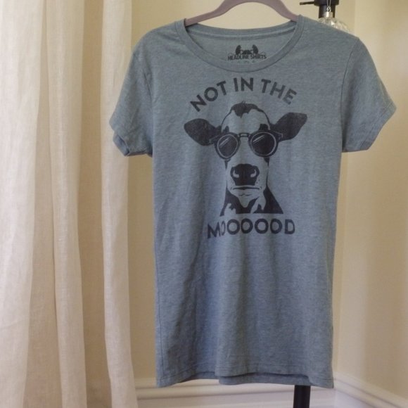 Headline Shirts Cow in Glasses "not in the mooood"  Graphic T-Shirt L - Picture 3 of 8